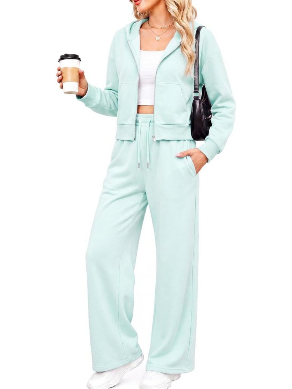 Cozy 2-Piece Lounge Set: Zip-Up Hoodie & Wide Leg Sweatpants Tracksuit